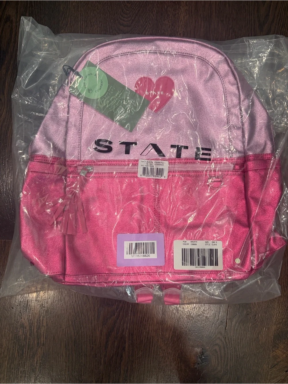 NWT STATE Pink/Hot Pink Colorblock with Heart Detail Kane Double Pocket Backpack